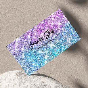 Cute iridescent colorful faux glitter monogram lug business card magnet