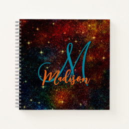 Cute iridescent colorful faux glitter monogram notebook