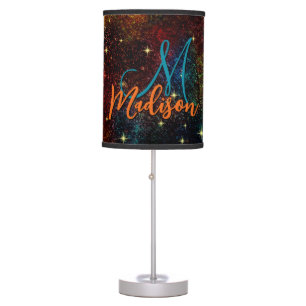 Cute iridescent colorful faux glitter monogram table lamp