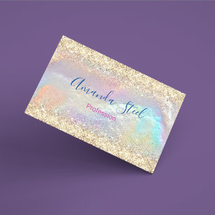 Cute iridescent faux gold glitter business card