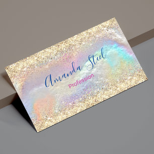 Cute iridescent faux gold glitter business card magnet