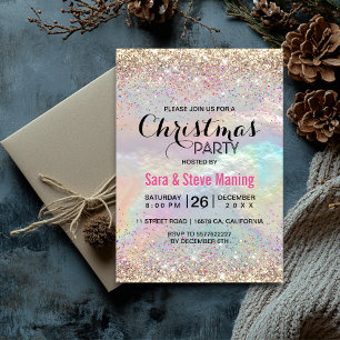 Cute iridescent faux gold glitter Christmas  Invitation