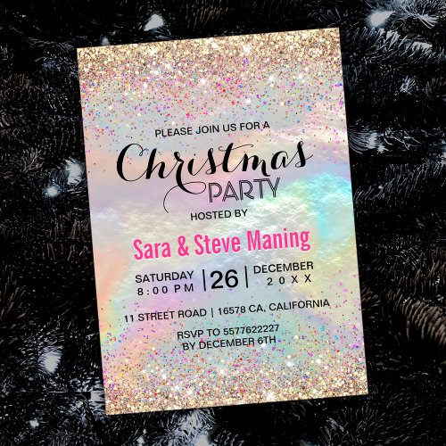 Cute iridescent faux gold glitter Christmas  Invitation