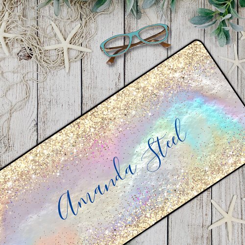 Cute iridescent faux gold glitter desk mat