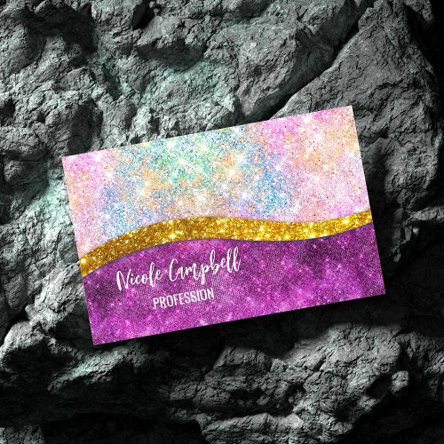 Cute iridescent fuchsia gold faux glitter monogram business card magnet