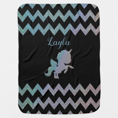 Cute Iridescent Glittery Unicorn Zigzag Custom Baby Blanket