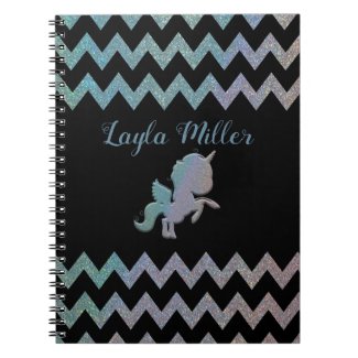 Cute Iridescent Glittery Unicorn Zigzag Custom Notebook
