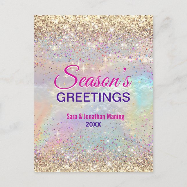Cute iridescent gold glitter Christmas new year Postcard (Front)
