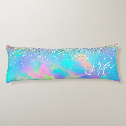 Cute iridescent holographic glitter monogram body pillow