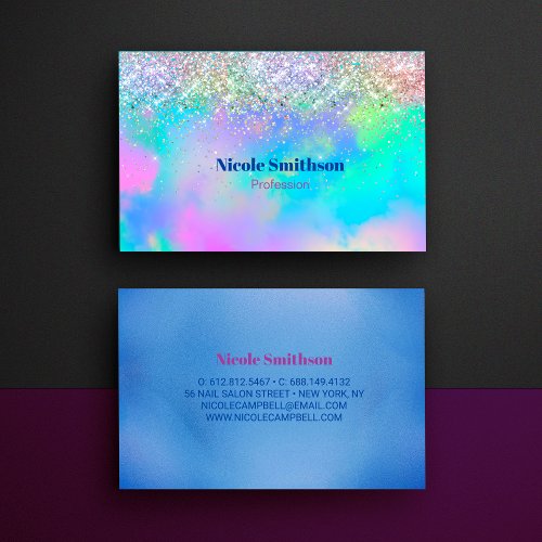 Cute iridescent holographic glitter monogram business card