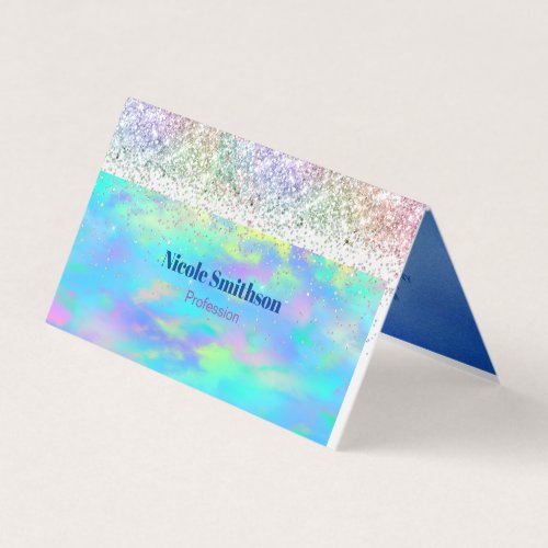 Cute iridescent holographic glitter monogram business card