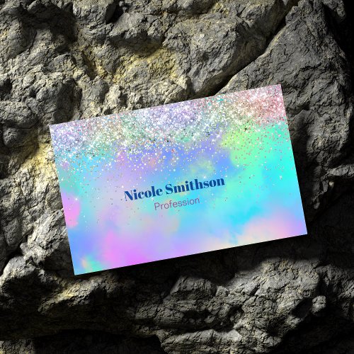 Cute iridescent holographic glitter monogram business card magnet