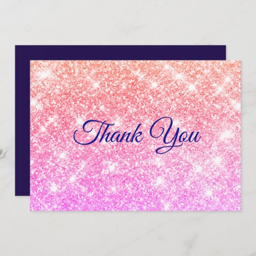 Cute iridescent ombre faux glitter thank you card