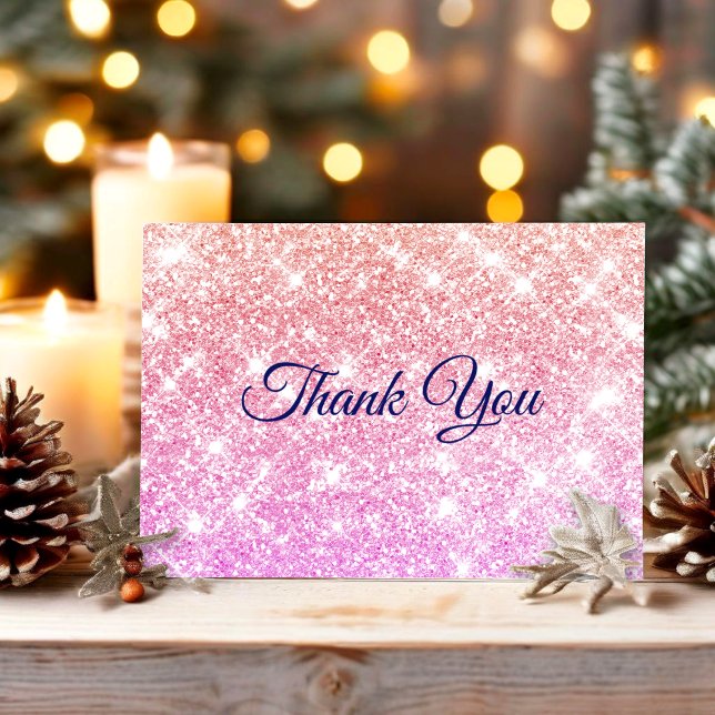 Cute iridescent ombre faux glitter thank you card (Creator Uploaded)