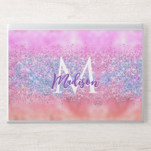 Cute iridescent ombre unicorn glitter monogram HP laptop skin