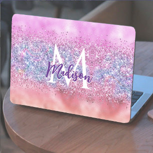 Cute iridescent ombre unicorn glitter monogram HP laptop skin