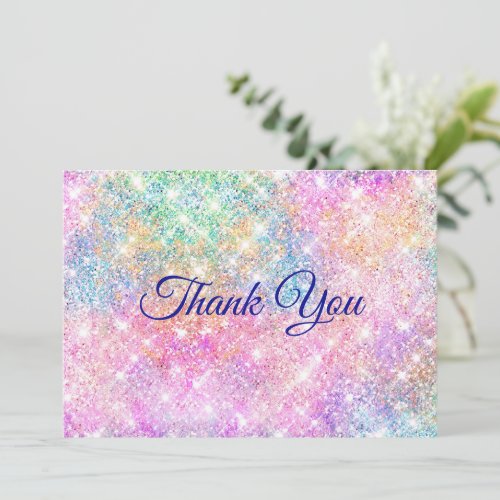 Cute iridescent pink faux glitter thank you card
