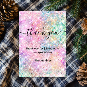Cute Iridescent Pink Faux Glitter Thank You Card