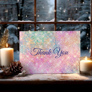 Cute iridescent pink faux glitter thank you card