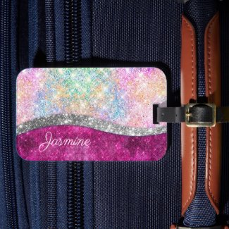 Cute iridescent pink silver faux glitter monogram