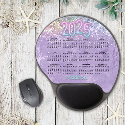 Cute iridescent purple faux glitter 2025 calendar  gel mouse pad