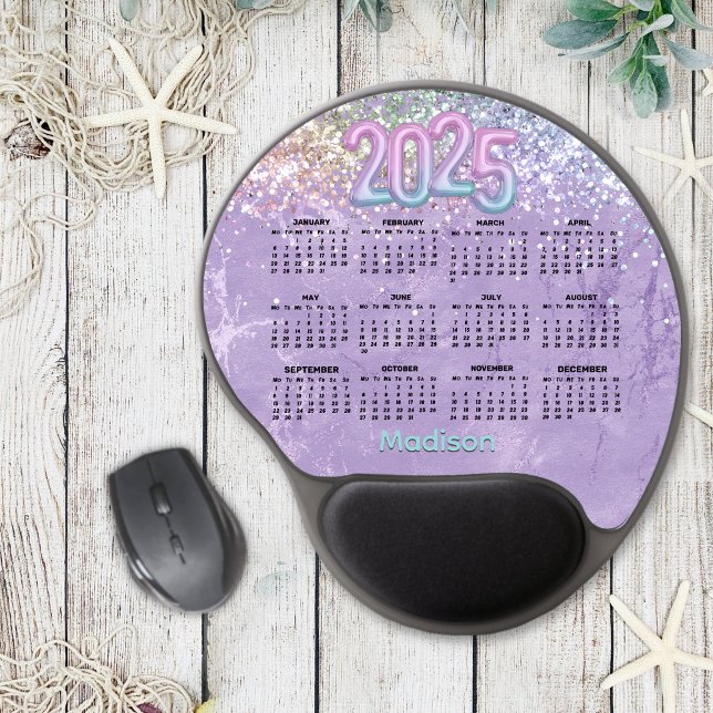 Cute iridescent purple faux glitter 2025 calendar  gel mouse pad (Creator Uploaded)