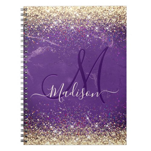 Cute iridescent purple gold faux glitter monogram notebook