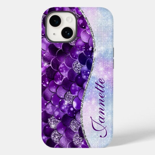 Cute Iridescent Purple Mermaid Faux Glitter Case_Mate iPhone 14 Case