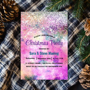 Cute iridescent silver faux glitter Christmas Invitation