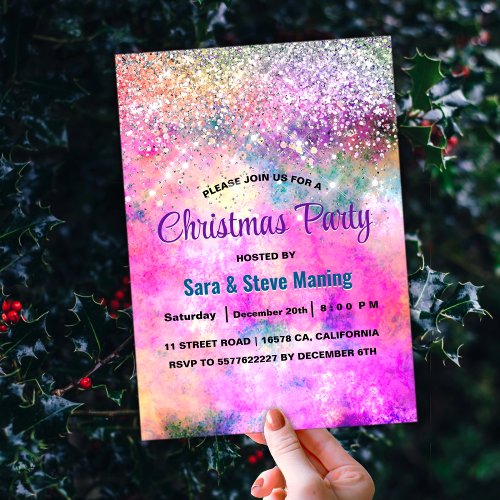 Cute iridescent silver faux glitter Christmas  Invitation