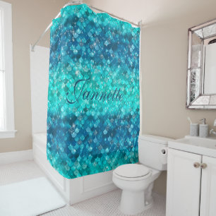 Cute Iridescent Turquoise Mermaid Faux Glitter Shower Curtain