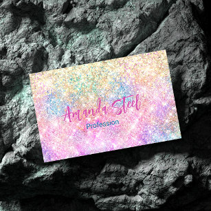 Cute iridescent unicorn gold glitter business card