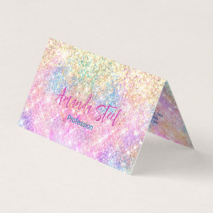 Cute iridescent unicorn gold glitter business card