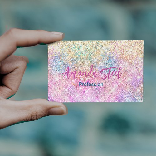 Cute iridescent unicorn gold glitter business card magnet