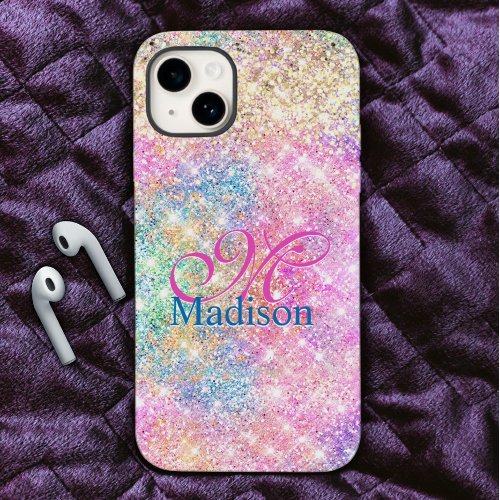 Cute iridescent unicorn gold glitter monogram Case_Mate iPhone 14 case