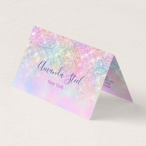Cute iridescent unicorn ombre glitter business card