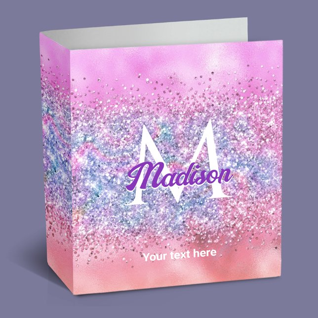 Cute iridescent unicorn ombre glitter monogram 3 ring binder (Creator Uploaded)
