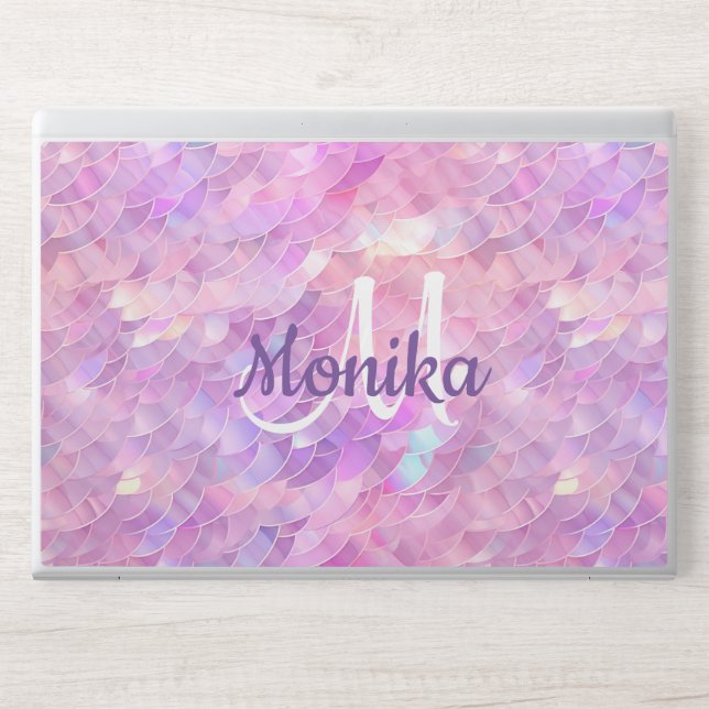 Cute Iridescent Unicorn Ombre Glitter Monogram HP Laptop Skin (Front)