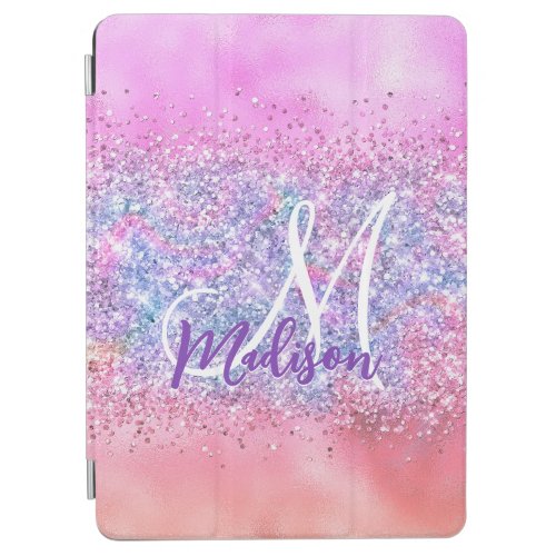 Cute iridescent unicorn ombre glitter monogram iPad air cover