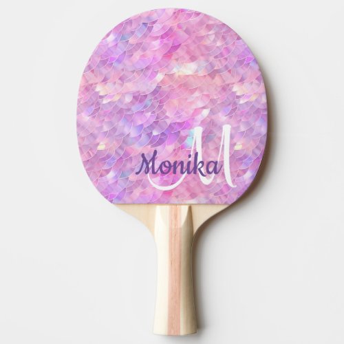 Cute Iridescent Unicorn Ombre Glitter Monogram Ping Pong Paddle