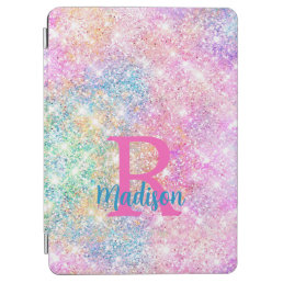 Cute iridescent unicorn pink faux glitter monogram iPad air cover