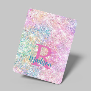 Cute iridescent unicorn pink faux glitter monogram iPad mini cover