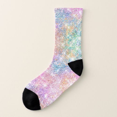 Cute iridescent unicorn pink faux glitter monogram socks