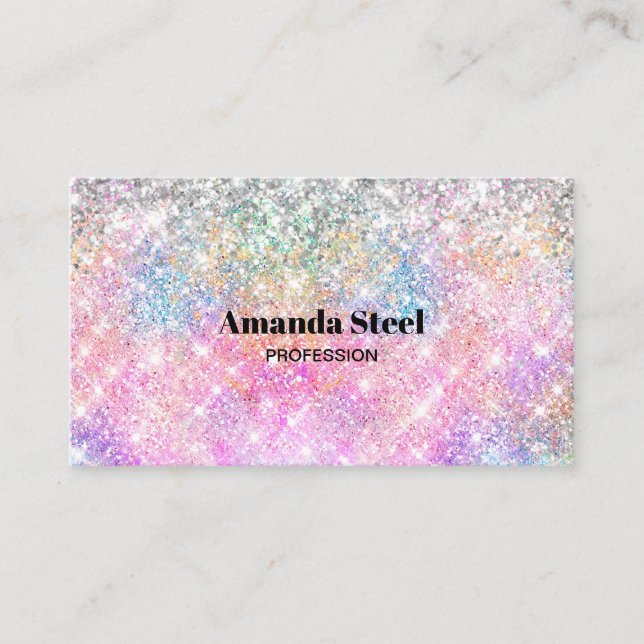 Cute iridescent unicorn pink glitter appointment card (Front)