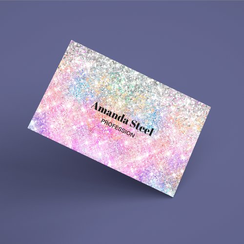 Cute iridescent unicorn pink glitter business card magnet