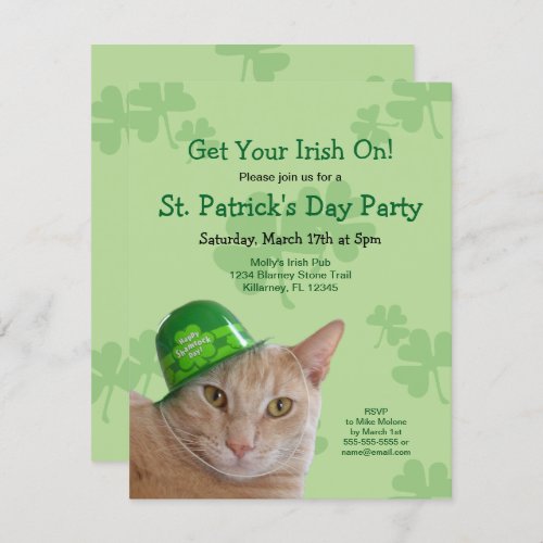 Cute Irish Cat St Patricks Day Party Invitations