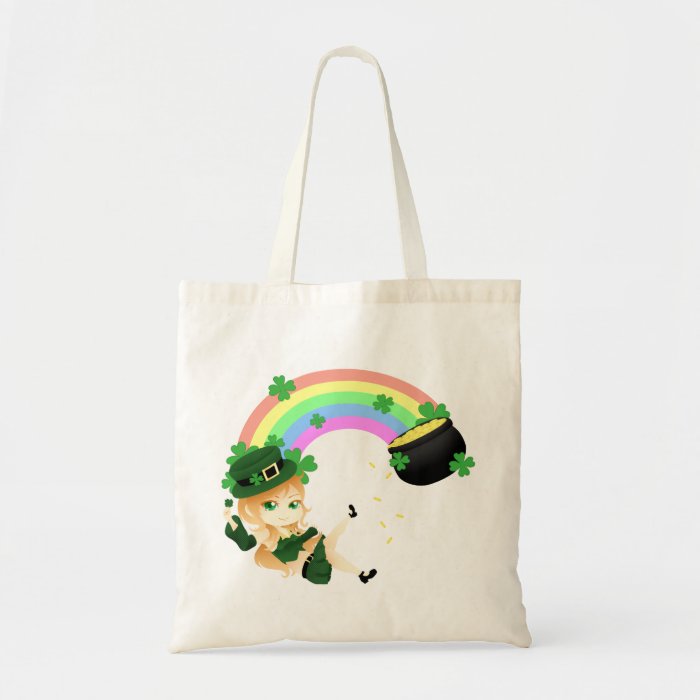 Cute Irish chibi leprechaun girl with pot of gold Canvas Bags