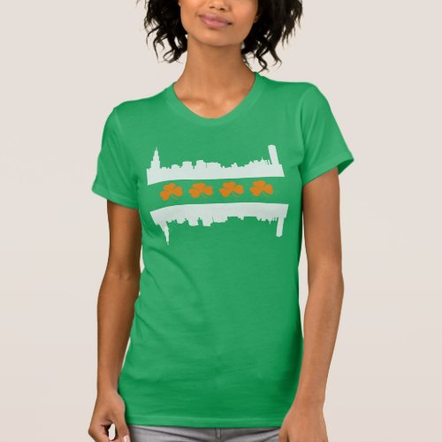 Cute Irish Chicago Skyline Flag St Patricks Day T_Shirt