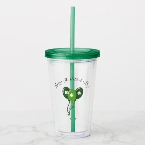 Cute Irish Clover Balloons  Happy St Patricks Acrylic Tumbler