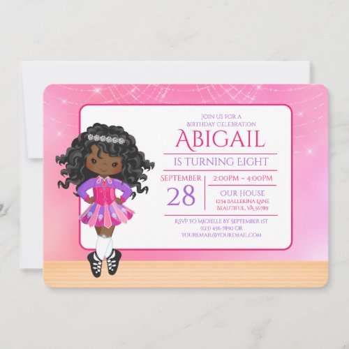 Cute Irish Dance Black Girl Soft Shoe Birthday Invitation